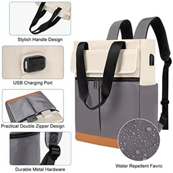 Women Convertible Tote Daypack Laptop Backpack Gery - Picture 5 of 6